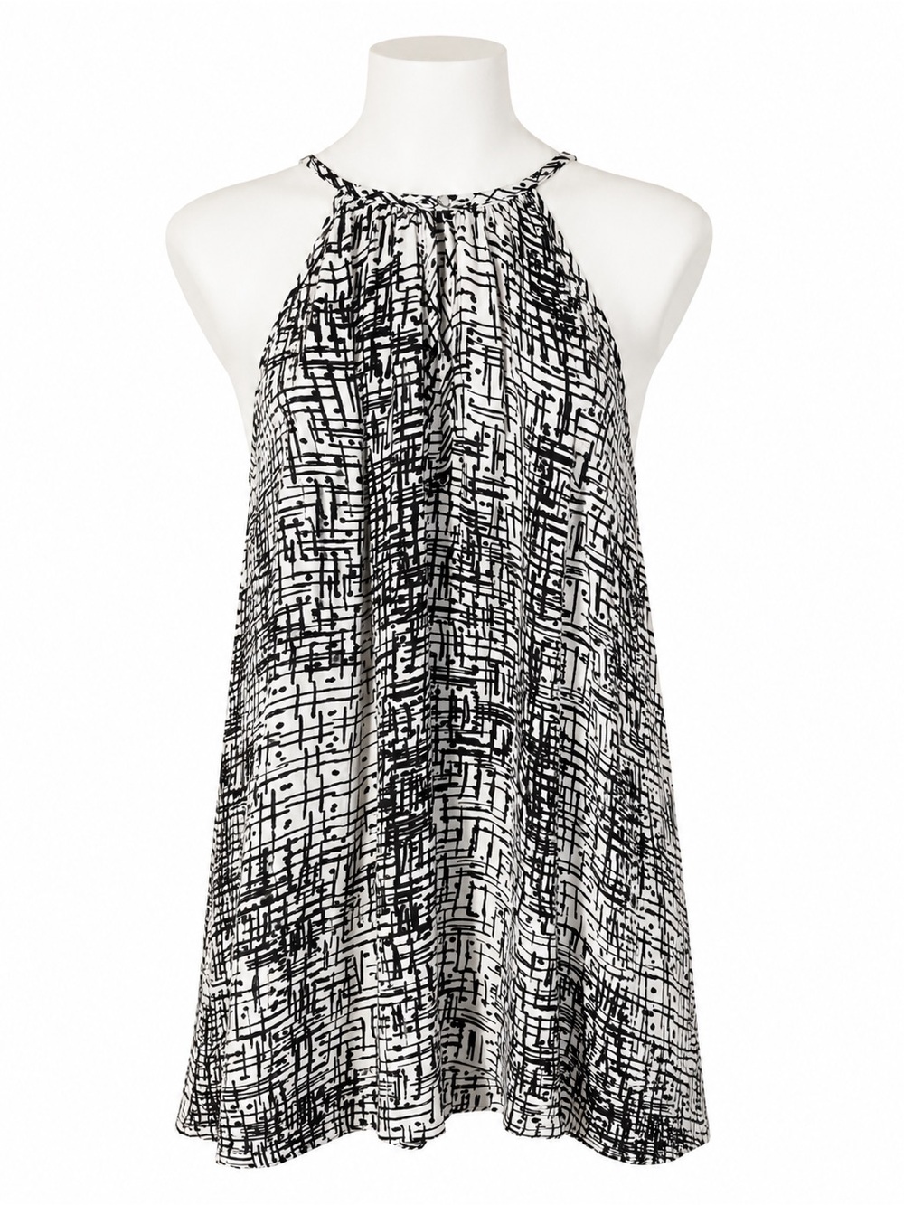NILI LOTAN Alla 100% Silk Halter top Geometric Print Ivory Black Size Medium